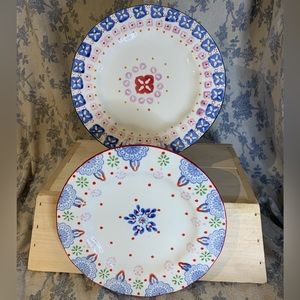 Pair of Floral Geometric Boho Boutique Salad Plates